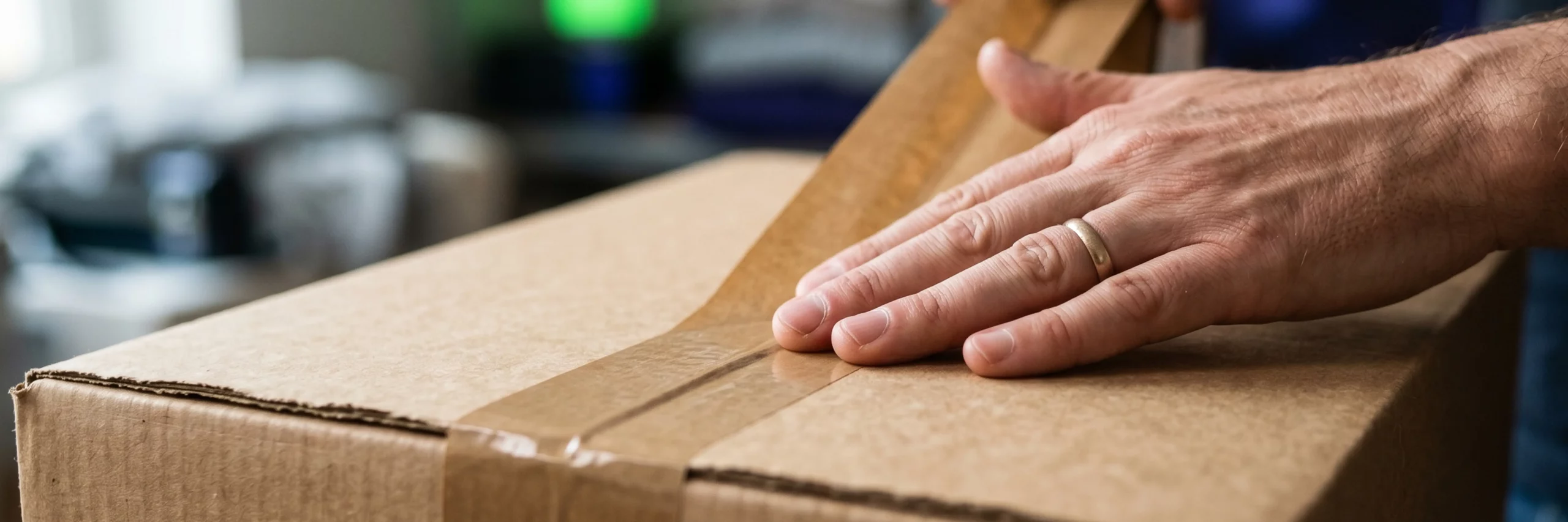 Hochwertiger Karton wird für den Versand im Fulfillment Center vorbereitet.